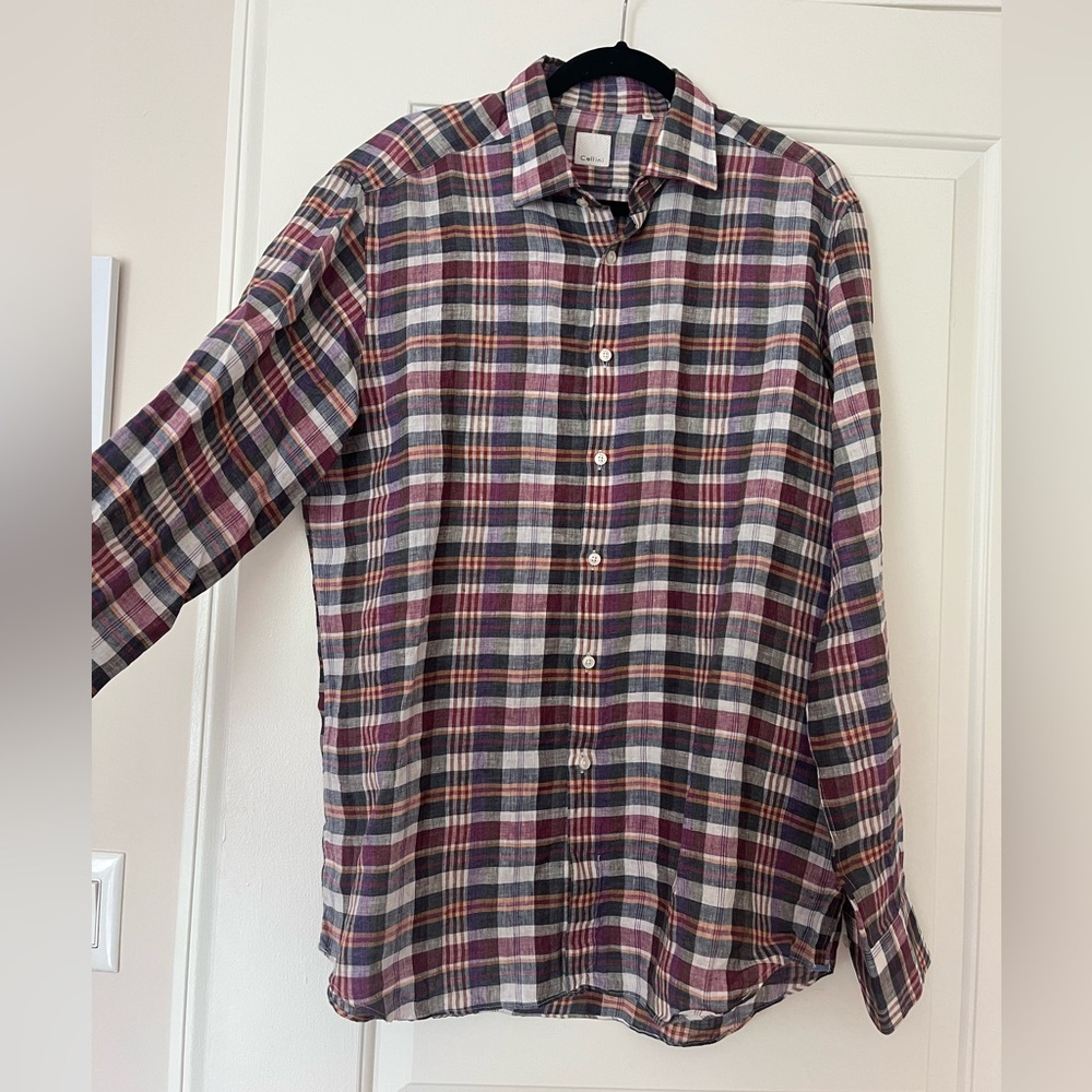 Red and Purple Casual Button Down Shirt with Classic Collar